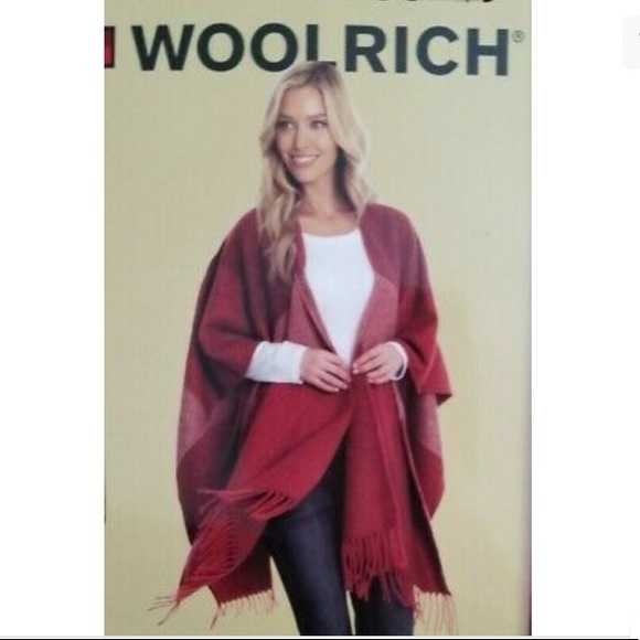 Woolrich one size red blanket scarf poncho shawl cape - Picture 11 of 11